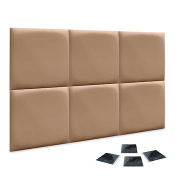 Dhome Juego De 6 Paneles Tapizados De Polipiel Premium Pack Autoadhesivos Para Pared Acústicos Absorbentes Protección (marrón Claro, 50x50cm, X6)