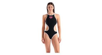 Traje de bano arena one big logo para mujer negro blanco