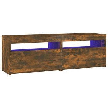 Mueble Tv | Mueble De Salón | Armario Tv Con Luces Led Roble Ahumado 120x35x40 Cm