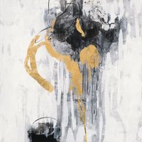 cuadro abstracto lluvia dorada impresion sobre lienzo 50x50cm