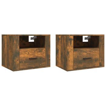 Mesitas De Noche De Pared 2 Uds Roble Ahumado 50x36x40 Cm Vidaxl