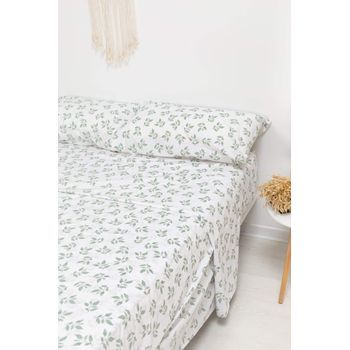 Juego Sábanas Estampadas Hojitas -  Cama 180 (2 Funda Almohada 45x110)