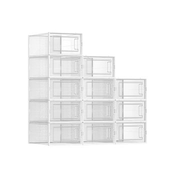 Cajas de Zapatos Plástico Plegable y Apilable, Transparente + Blanco / 12 x Caja de zapatos