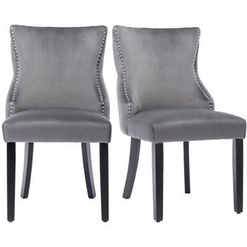 Juego De 2 Sillas Tipo Góndola De Terciopelo - Patas De Madera Maciza - Gris