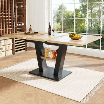 Mesa De Comedor Extensible - Tablero Extensible - Mdf - Natural + Negro