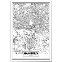 panorama cuadro de metacrilato mapa de ciudad hamburgo 70x100 cm
