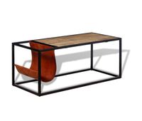 mesa de cafe - mesa de centro con revistero de cuero autentico 110x50x45 cm