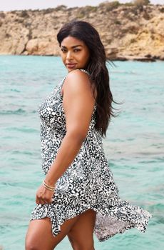 Yours Vestido Playero Azul Marino Estampado , Mujer Curvy Y Tallas Grandes, Yours