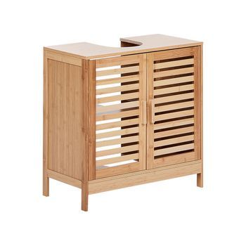 Armario Baño Minimalista Lavabo Almacenaje Madera De Bambú Marrón Claro Missoula