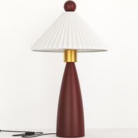 lampara de mesa con base de madera y pantalla de cemento blanco - ambiana marron