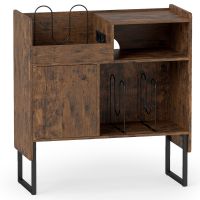 costway soporte para tocadiscos industrial europeo con estante abierto armario y orificio para cables acero negro 80x355x855 cm para vinilos y cd