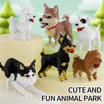 FUNXINEE, bloques de construcción creativos de animales de dibujos animados, juguete de ensamblaje creativo para perros y gatos, rompecabezas educativo DIY, juguete de regalo de cumpleaños