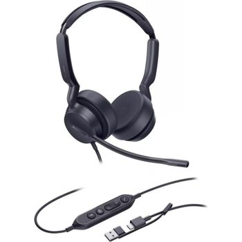 Auriculares Yealink UH42 DUAL TEAMS con cable USB-A/USB-C optimizados para Microsoft Teams, oficina, color negro