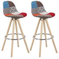 juego de 2 taburetes de bar tela  madera con reposapies 385 x 33 x 965 multicolorwoltu