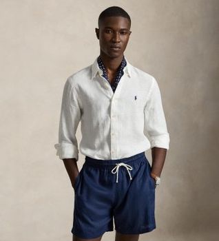 Polo Ralph Lauren para hombre. 710968915505 Camisa de lino Slim Fit blanco (S), Casual, Fiesta, Clásico, Manga larga