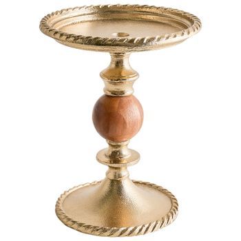 Candelero De 31 Cm De Aluminio Y Madera De Acacia Pieza Decorativa De Diseño Moderno Dorado Vodno