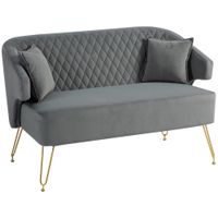 homcom sofa de 2 plazas tapizado en terciopelo con 2 almohadas reposabrazos y patas de acero carga 240 kg 124x69x76 cm gris