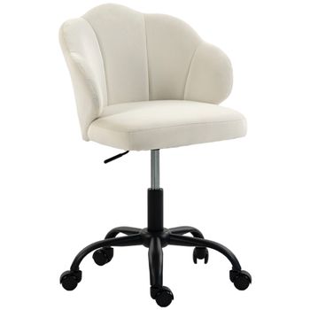 HOMCOM Silla de oficina en terciopelo, Silla tocador con respaldo en pétalo, Altura regulable, Función basculante, crema