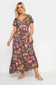 Yours Vestido Rosa Y Verde Cruzado De Flores, Mujer Curvy Y Tallas Grandes, Yours
