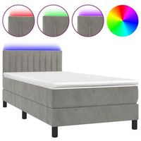 cama individual  cama box spring  cama para adultos colchon y led terciopelo gris claro 100x200 cm