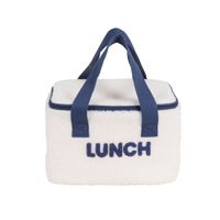 bolsa porta alimentos de tela rizada blanco y azul