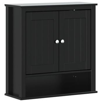Mueble De Pared Baño Berg Madera Maciza Negro 69,5x27x71,5 Cm Vidaxl