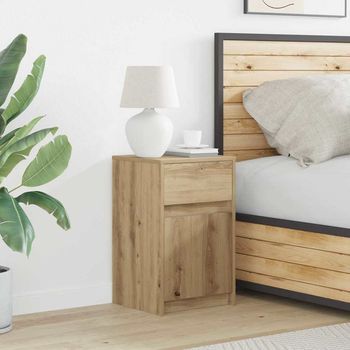 Mesita De Noche Led - Mueble Para Dormitorio - Madera Contrachapada - Roble Artisan (38x34x61cm)