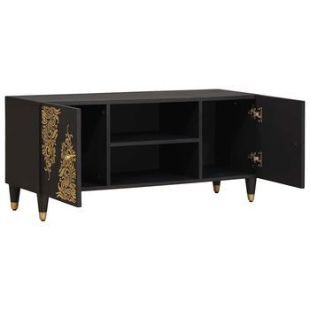 Mueble De Tv | Mueble De Salón | Gabinete De Tv Negro 105 X 33 X 46 Cm Madera De Mango Maciza