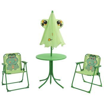 Set Mesa Y Sillas De Jardín Infantil 3 Uds | Muebles De Jardín Con Sombrilla Verde