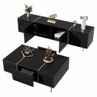 conjunto mueble tv y mesa de centro 170 cm mdf negro brillo con detalles dorados