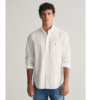 Gant para hombre. 3000100 Camisa Regular Fit de popelina blanco (M), Casual, Algodón, Clásico, Manga corta, Manga larga