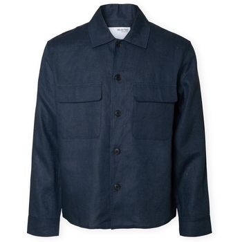 Selected Abrigo Relaxed Overshirt - Wyatt Linen - Outer Space para hombre