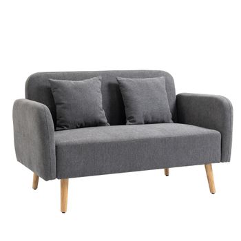 HOMCOM Sofá de 2 Plazas Sofá con 2 Cojines Decorativos Doble Sofá Acolchado Sofá de Terciopelo con Apoyabrazos 130x70x80 cm Gris   Aosom España
