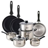 bateria de cocina de acero inox con sartenes gris o162024cm