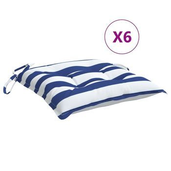 Cojines De Silla 6 Unidades Tela Oxford Rayas Azul Blanco 50x50x7 Cm