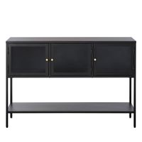 aparador de 3 puertas en cristal templado y metal l132cm - negro