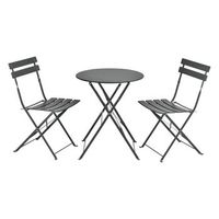 set bistro - 71 x 60 cm - set de muebles de jardin - 3-piezas - conjunto de muebles de exterior - mesa redonda con 2 sillas plegables - mesa de centro - acero - gris oscuro encasa