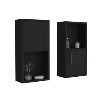 Set De Muebles Auxiliares De Baño En Melamina Con 4 Estantes Y 2 Puertas , Negro , 60.1 Cm X 30 Cm X 16 Cm