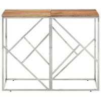 mesa consola acero inoxidable y madera maciza acacia plateada