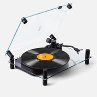 transparent turntable record player - black