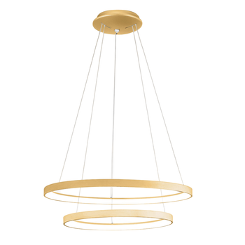 Krizia - Lámpara Colgante Doble Led Regulable 88w - 6300lm, Luz Cálida 3000k, Aros Oro Cepillado, Difusor Opal, Ip20, D. 60+80cm
