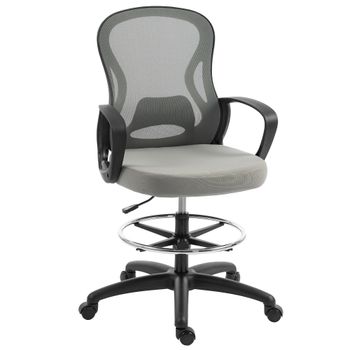 Vinsetto Silla de oficina ergonómica, sillón de oficina con reposapiés y reposabrazos, en malla, 59 x 65 x 123 cm, Gris   Aosom España