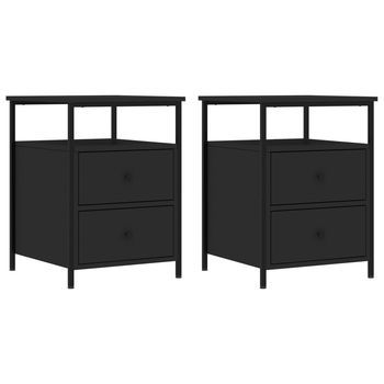 Pack 2 Uds Mesitas De Noche | Mesilla De Noche Madera De Ingeniería Negro 44x45x60 Cm
