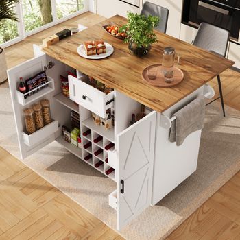Isla De Cocina Moderna - Blanca - Estante Ajustable - Almacenamiento Versátil