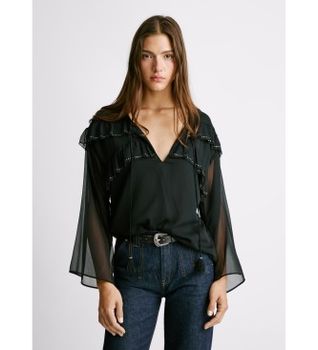 Pepe Jeans para mujer. PL3051294 Blusa Lizandra negra (M), Negro, Casual, Poliéster, Manga larga