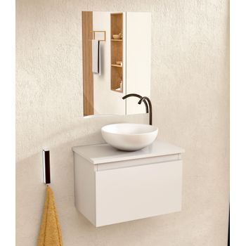 Mueble Baño Suspendido 49,5cm Blanco Lavabo Redondo Espejo Bellobath