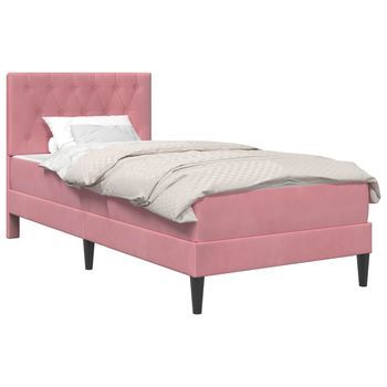 Cama Individual | Cama Para Adulto | Estructura De Cama Con Colchón Rosa 80 X 200 Cm Terciopelo