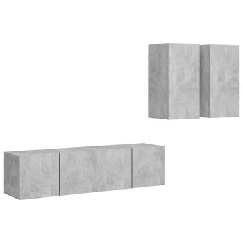 Set De Muebles De Salón 4 Pzas | Mueble Tv Madera Ingeniería Gris Hormigón Cfw83829