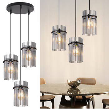 Lámpara Colgante Nettlife De 3 Luces, Color Negro - Lámpara Colgante Redonda De Cristal Para Mesa De Comedor, Casquillo E27(bombillas No Incluidas)