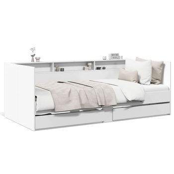 Sofá Cama | Sofá Convertible Con Cajones Sin Colchón Blanco 100x200 Cm
